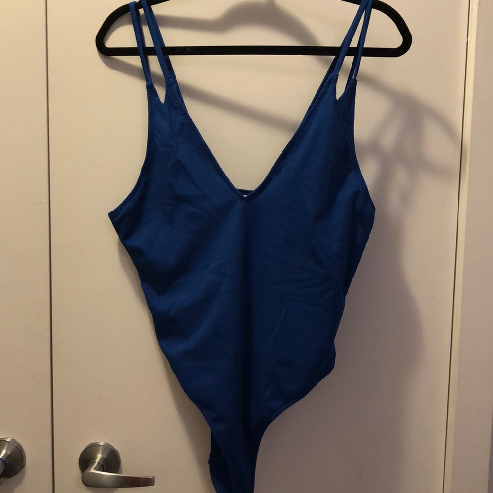 Deep V double strap one piece swimsuit